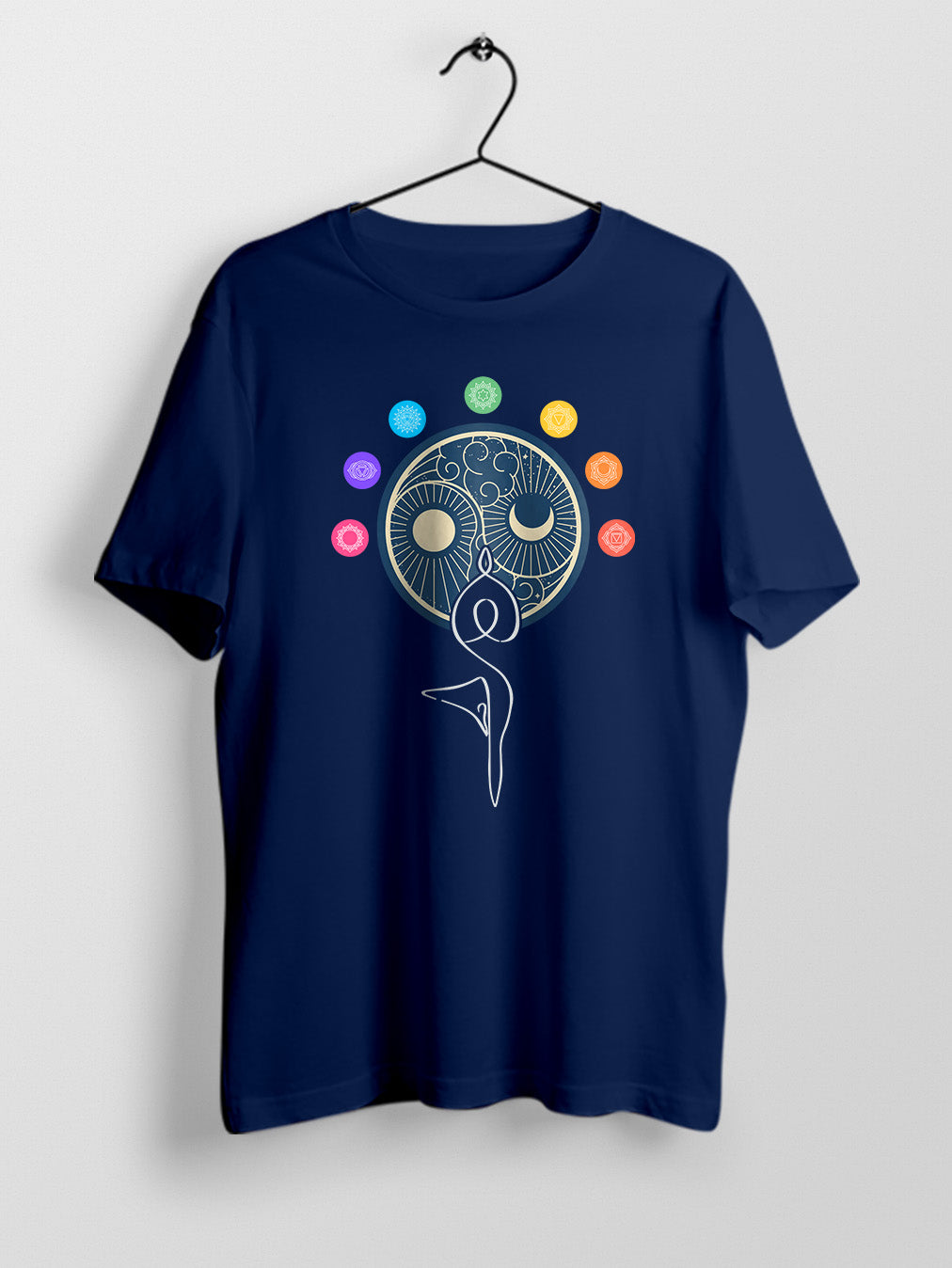 Dual Balance - Navy Blue Round Neck Yoga T-shirt