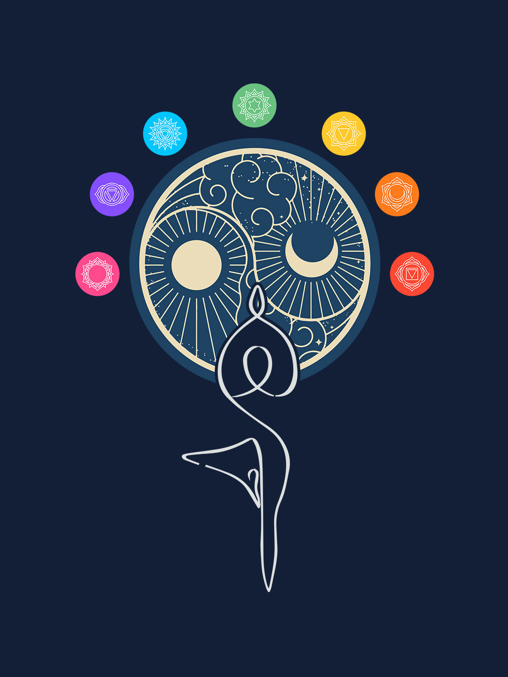 Dual Balance - Navy Blue Round Neck Yoga T-shirt