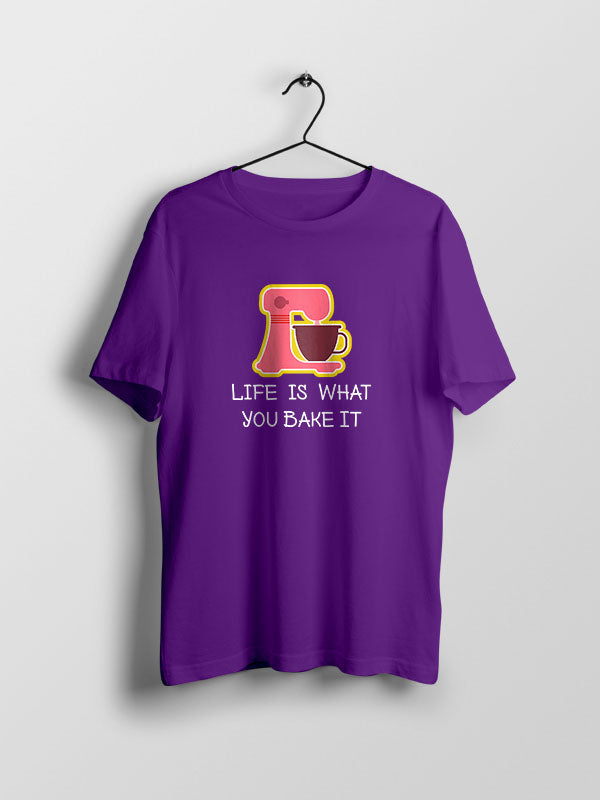 Life is What you Bake - Purple Round Neck Baking T-shirt