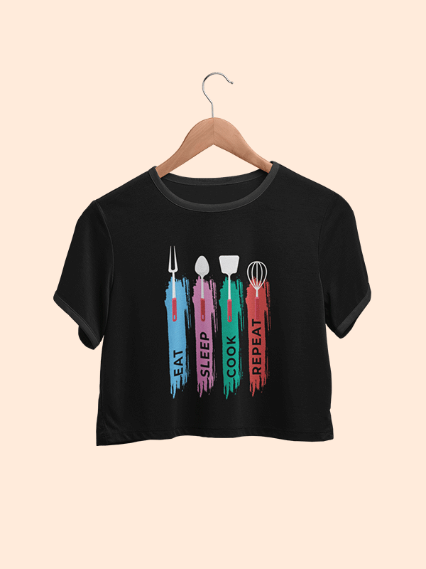 Eat Sleep Cook Repeat- Black Chef Crop Top