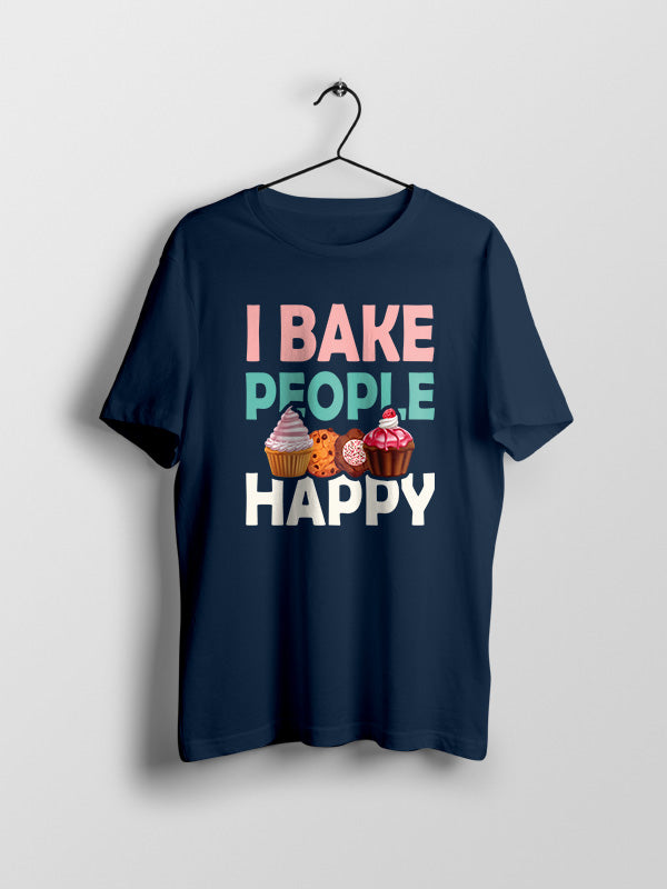 Bake People Happy- Navy Blue Round Neck Baking T-shirt