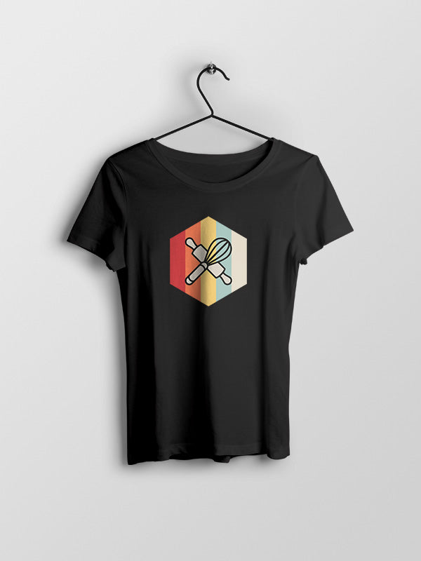 Baking Icon Vintage Style- Black Round Neck Baking T-shirt