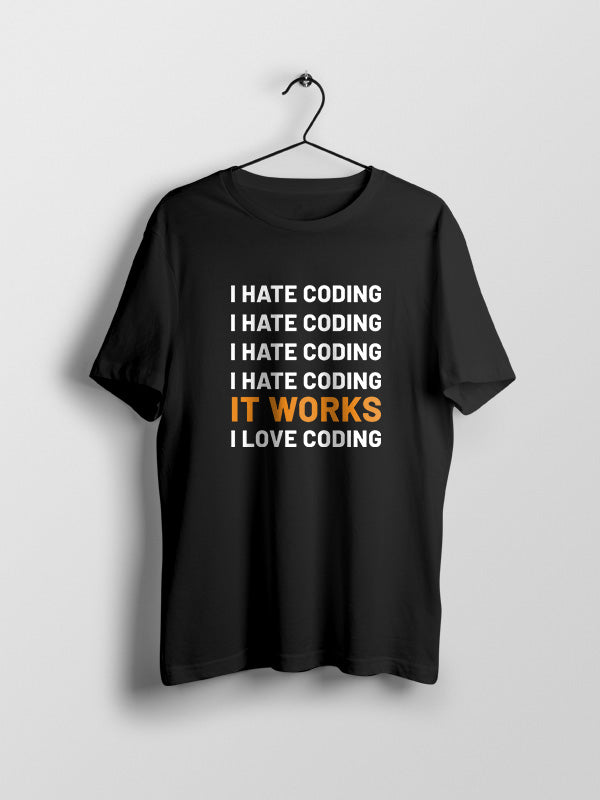I hate Coding- Black Round Neck Coding T-shirt