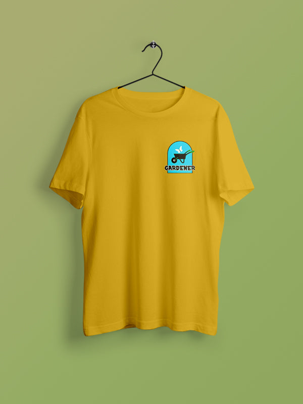 Gardener Pocket- Mustard Yellow Round Neck Gardening T-shirt