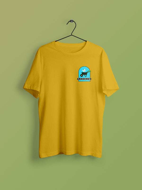 Gardener Pocket- Mustard Yellow Round Neck Gardening T-shirt