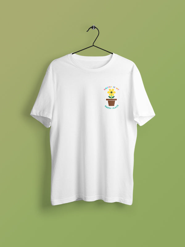 Plants are my happy place - White Round Neck Gardening T-shirt
