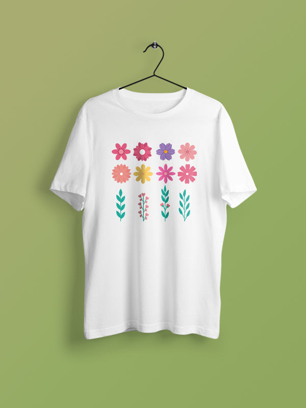 Garden Flowers - White Round Neck Gardening T-shirt