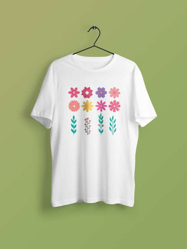 Garden Flowers - White Round Neck Gardening T-shirt