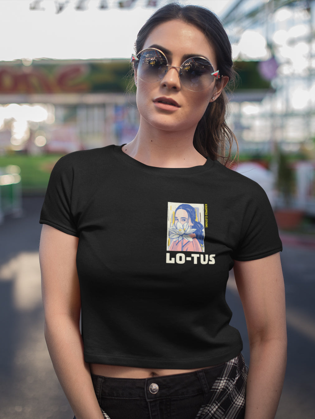 Lotus- Black Round Neck Crop Top