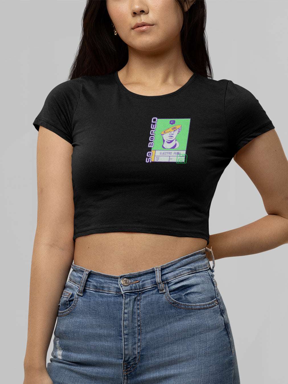 So Bored- Black Round Neck Crop Top