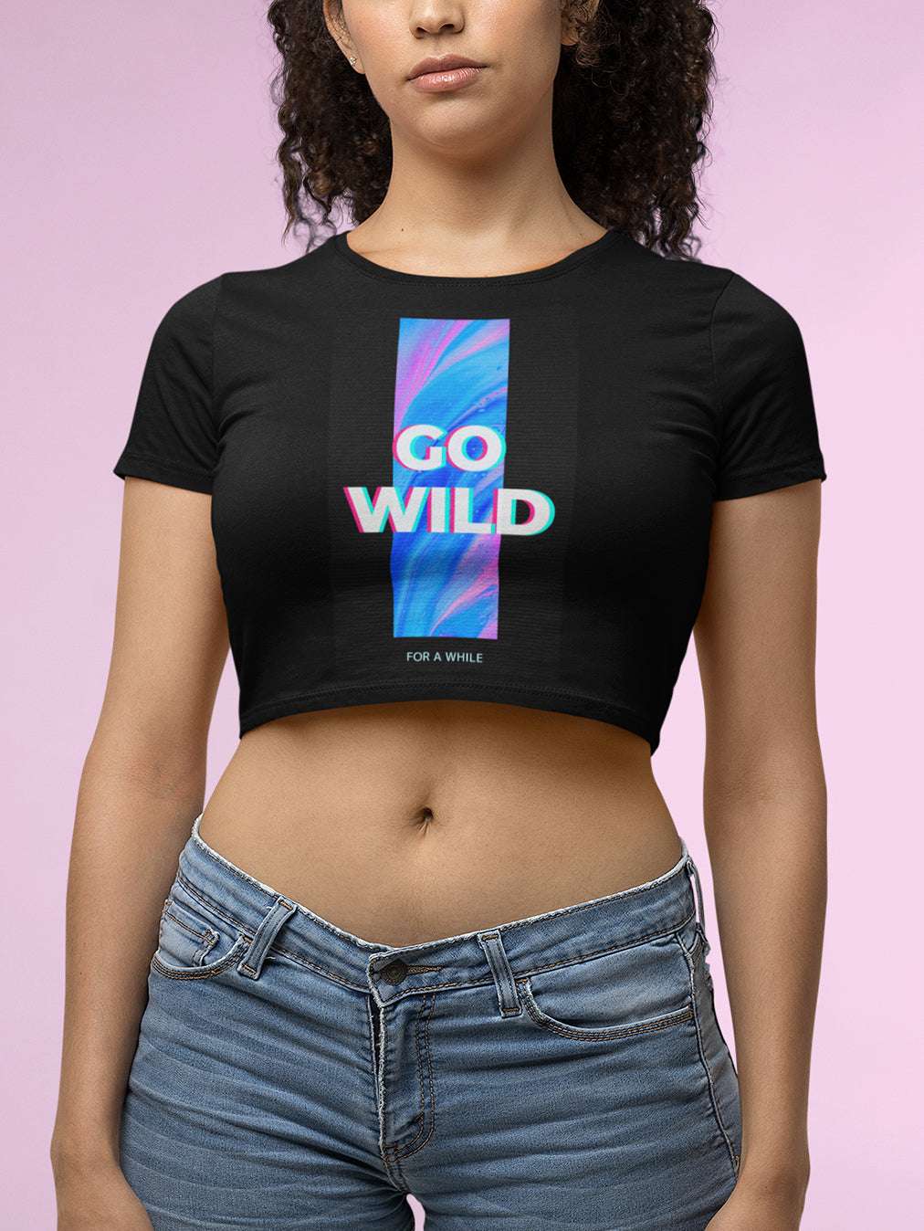 Go Wild- Black Round Neck Crop Top