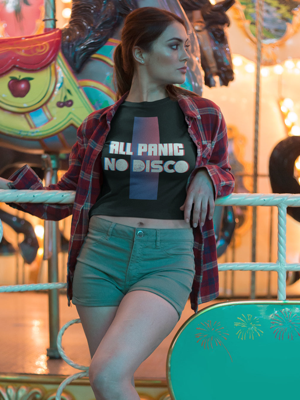 All Panic No Disco- Black Round Neck Crop Top