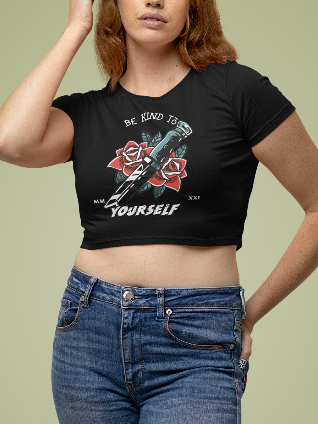 Be Kind to Yourself- Black Round Neck Crop Top