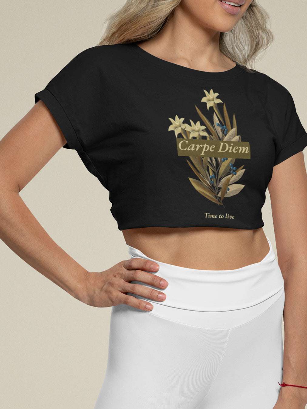Carpe Diem- Black Round Neck Crop Top