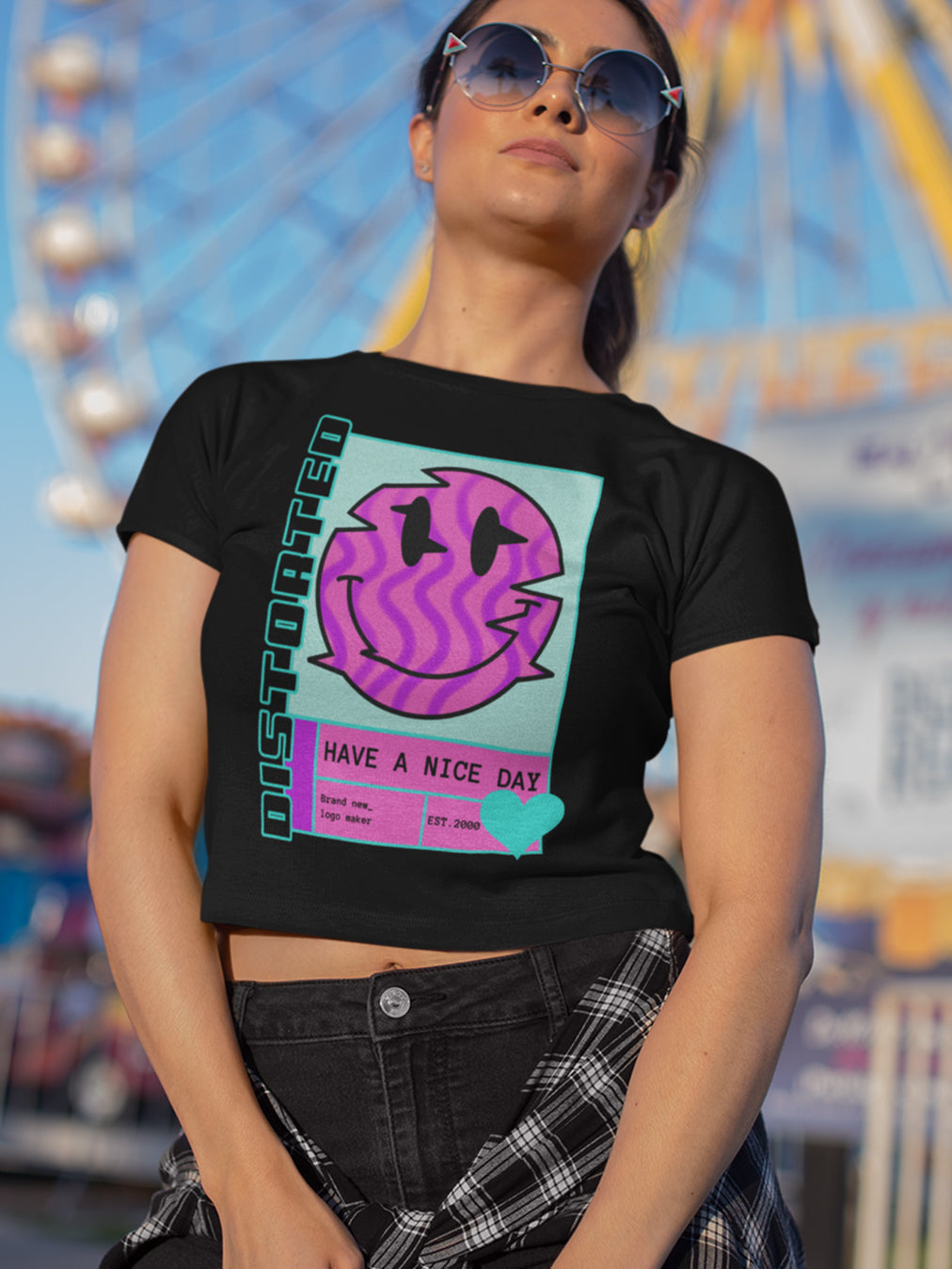 Have a Nice Day- Black Round Neck Crop Top