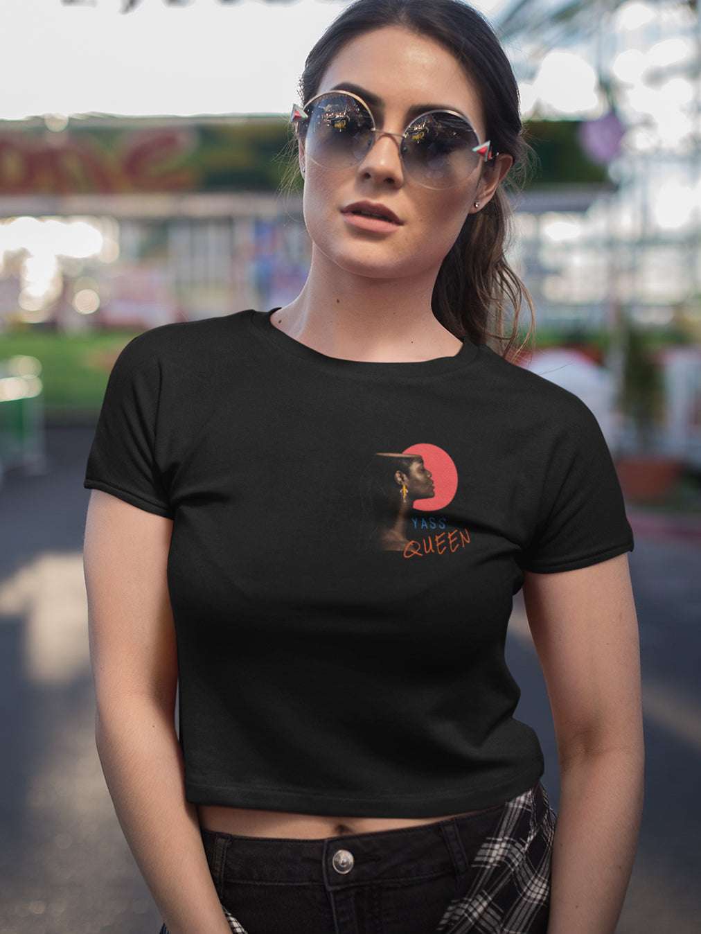 Yass Queen- Black Round Neck Crop Top