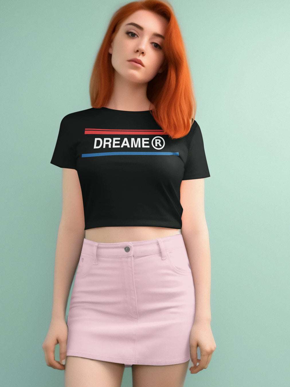 Dreamer- Black Round Neck Crop Top