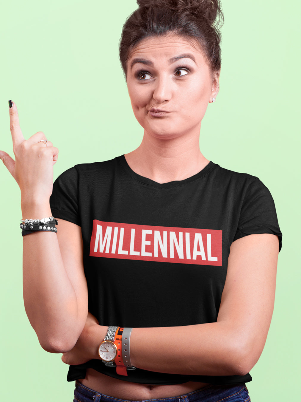 Millenial- Black Round Neck Crop Top