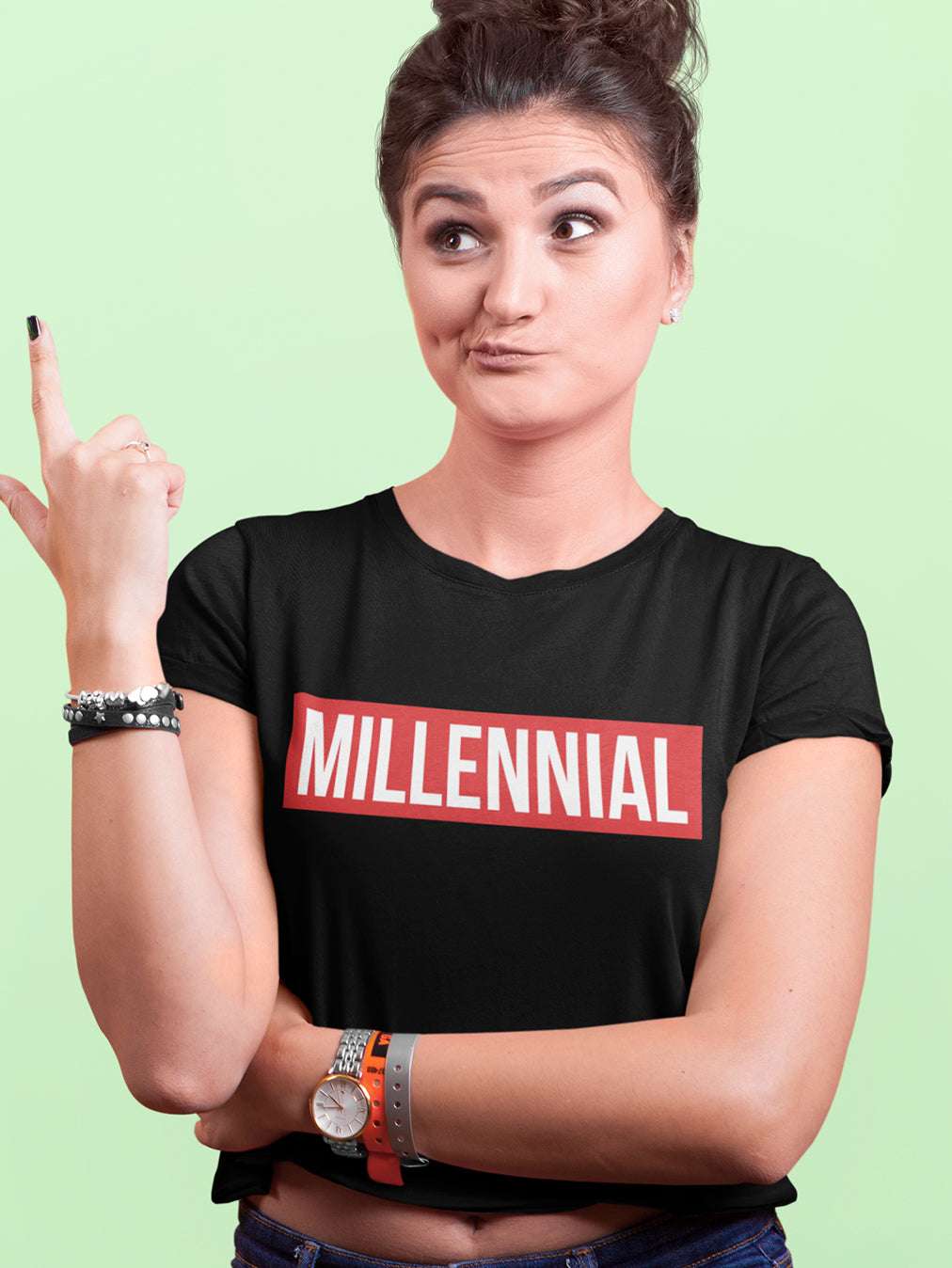 Millenial- Black Round Neck Crop Top