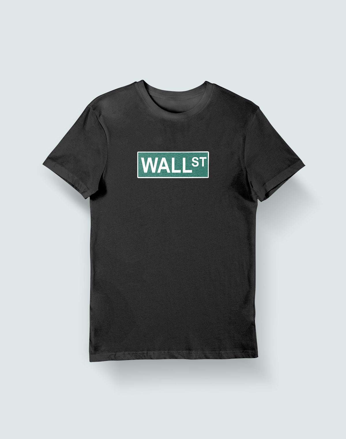 Wall St.- Black Round Neck Stock Trading T-shirt