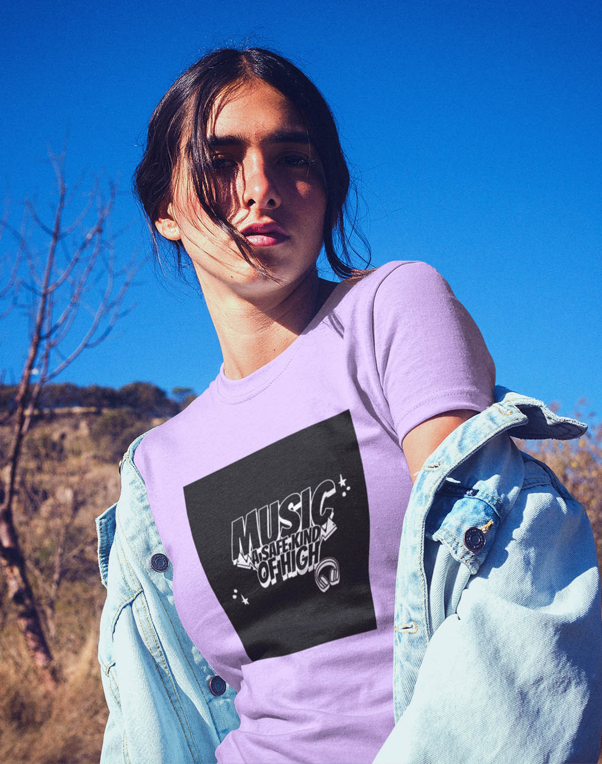Music safe kind of high - Lavender Round Neck Music T-shirt