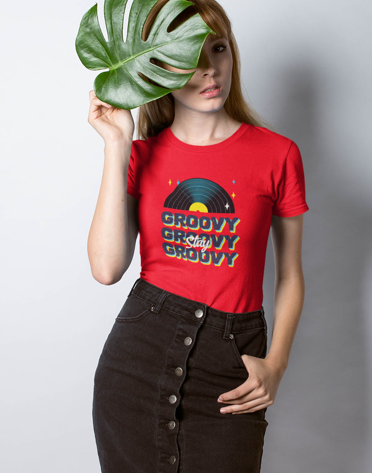 Stay Groovy - Red Round Neck Music T-shirt