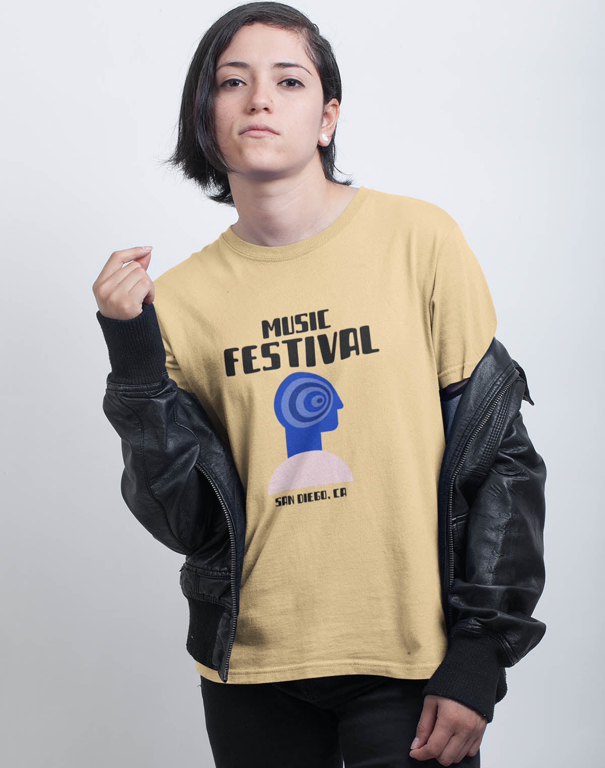 Music Festival - Beige Round Neck Music T-shirt