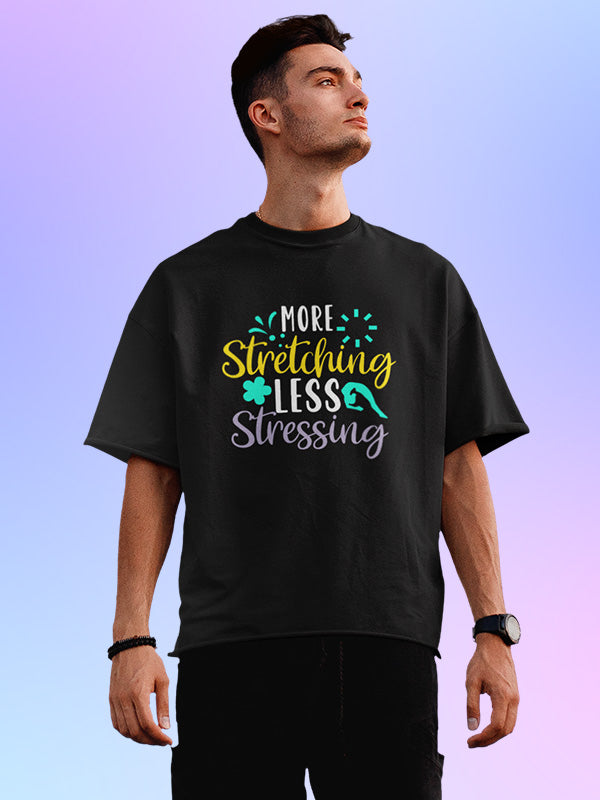 More Stretching- Black Round Neck Yoga Oversized T-shirt