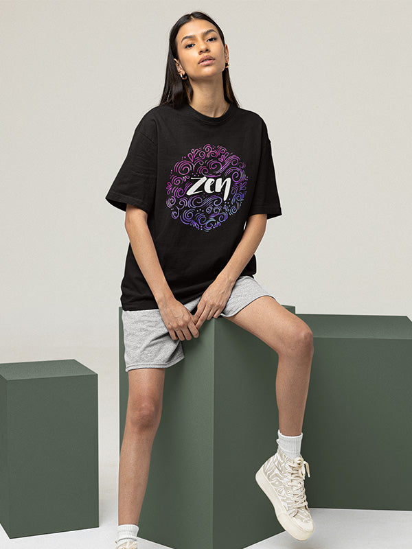 Zen- Black Round Neck Yoga Oversized T-shirt