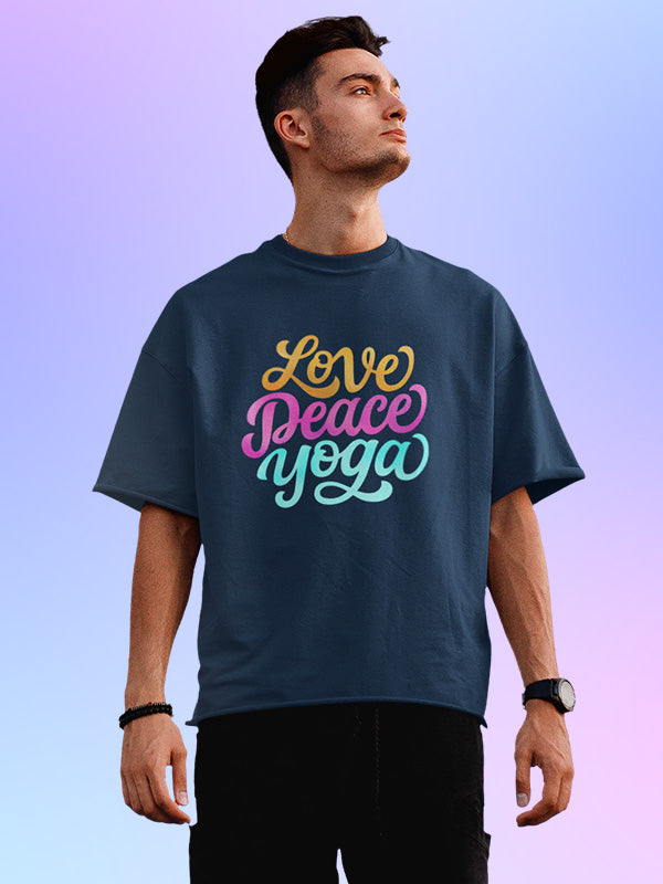 Love Peace Yoga- Navy Blue Round Neck Yoga Oversized T-shirt