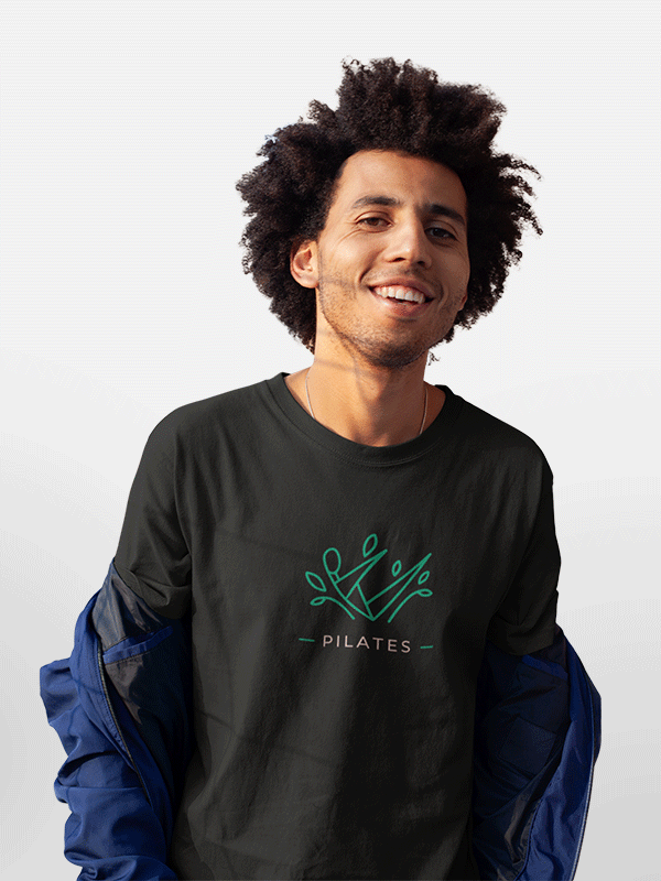 Pilates Logo - Black Round Neck Pilates T-shirt