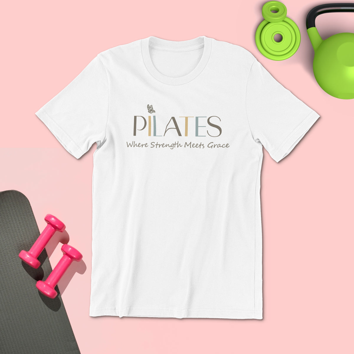 Pilates Strength- White Round Neck Pilates T-shirt