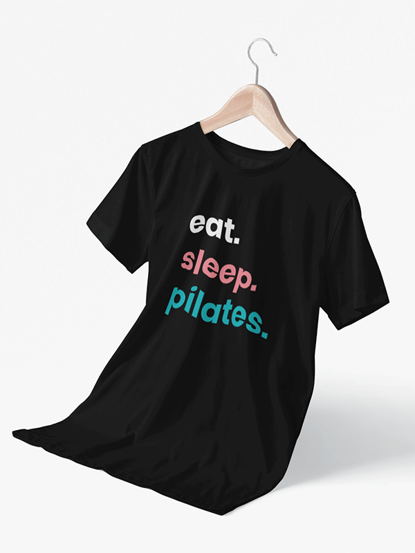 Eat Sleep Pilates - Black Round Neck Pilates T-shirt