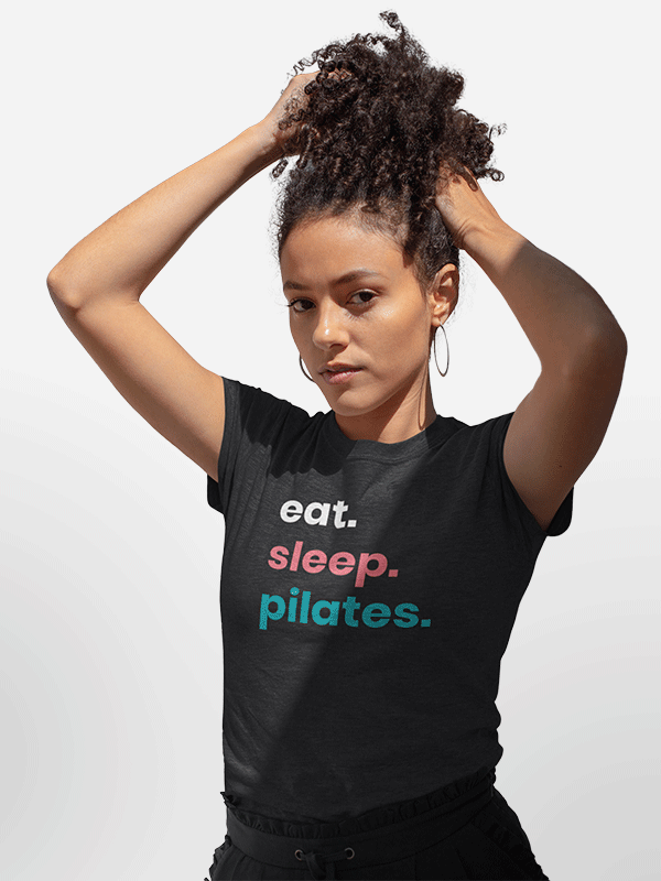 Eat Sleep Pilates - Black Round Neck Pilates T-shirt