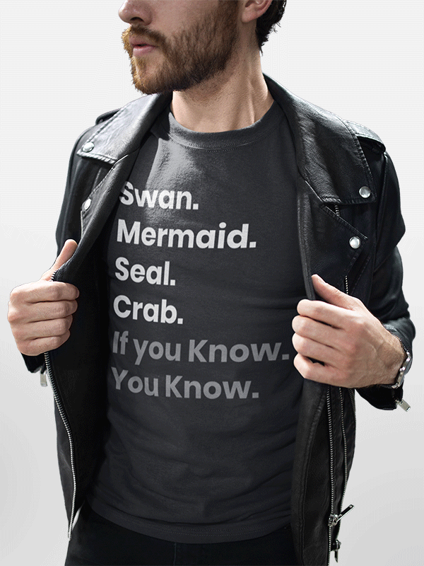 Swan Mermaid Seal Crab - Black Round Neck Pilates T-shirt