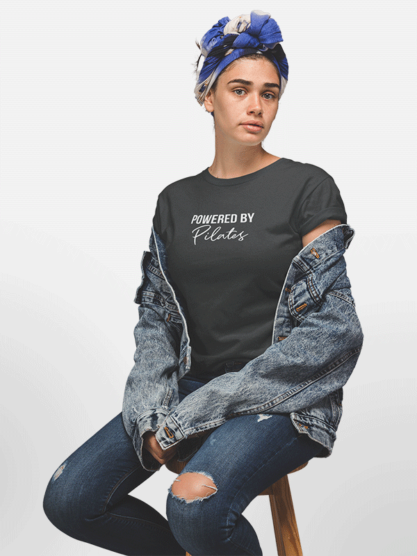 Powered by Pilates - Black Round Neck Pilates T-shirt