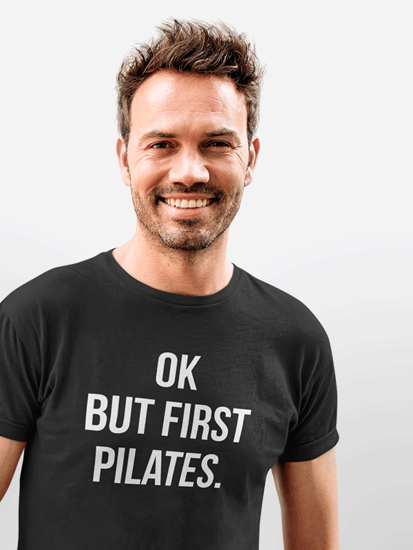But First Pilates - Black Round Neck Pilates T-shirt