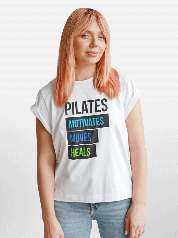 Pilates Motivates - White Round Neck Pilates T-shirt