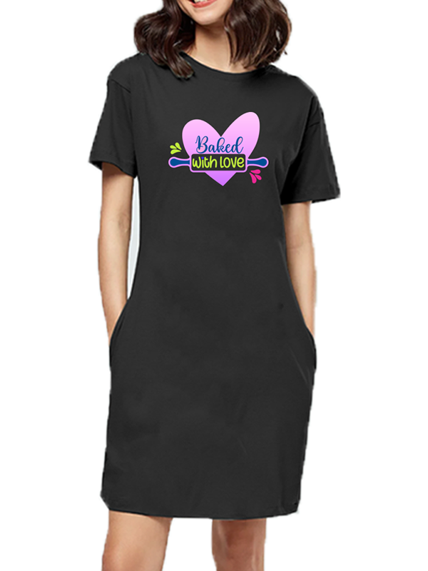 Baked with Love - Black Long Baking Woman T-shirt Dress
