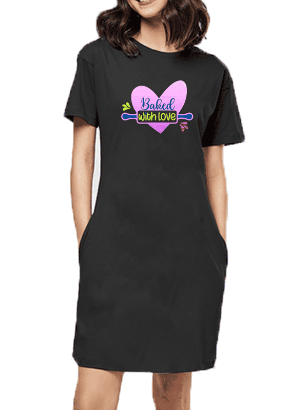 Baked with Love - Black Long Baking Woman T-shirt Dress