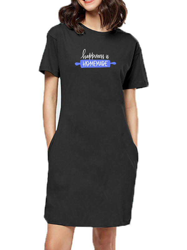Happiness is Homemade - Black Long Baking Woman T-shirt Dress