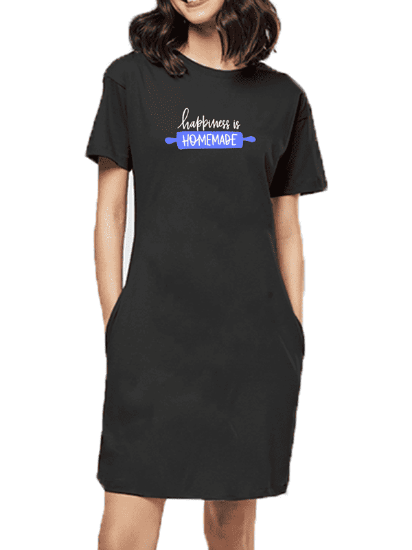 Happiness is Homemade - Black Long Baking Woman T-shirt Dress