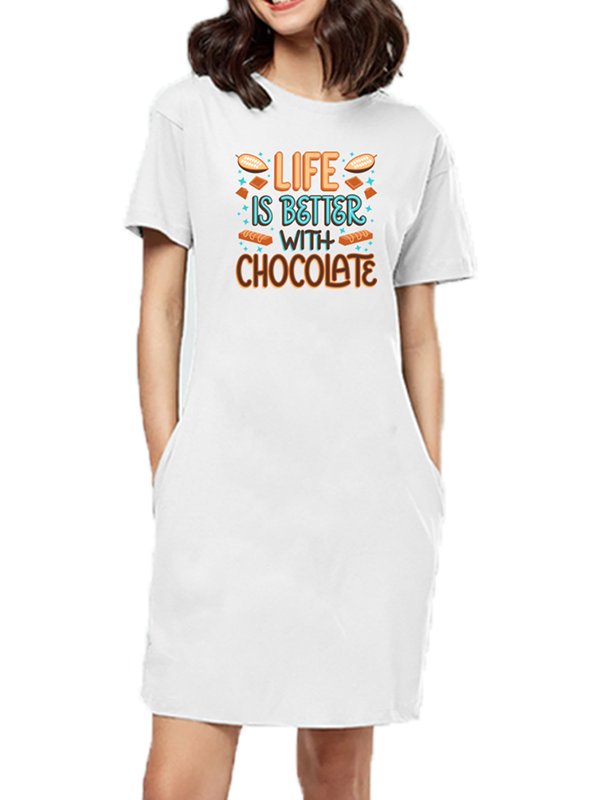 Life is better with Chocolate - White Long Baking T-shirt Woman Dress