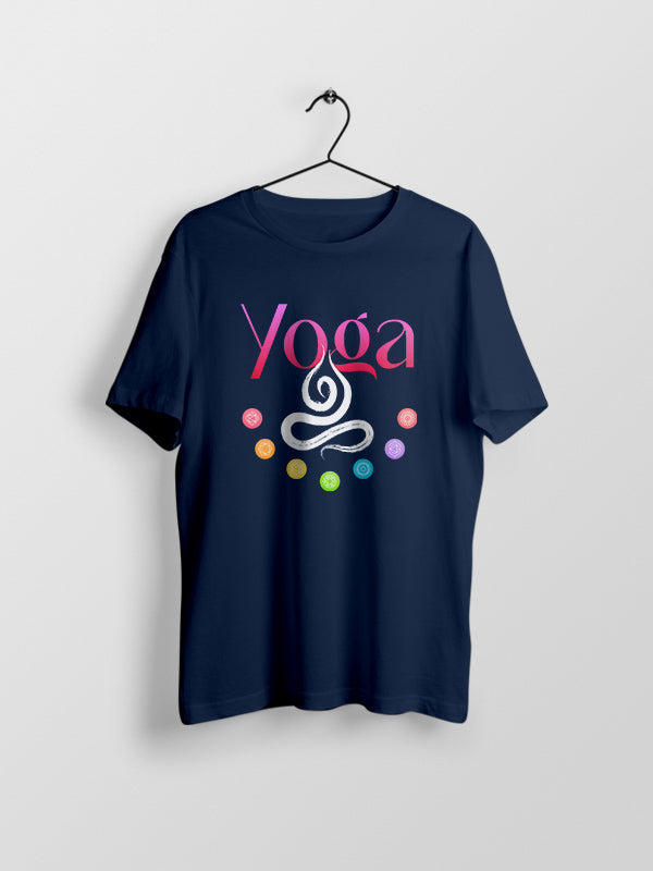 Yoga Graphic- Navy Blue Round Neck Yoga T-shirt