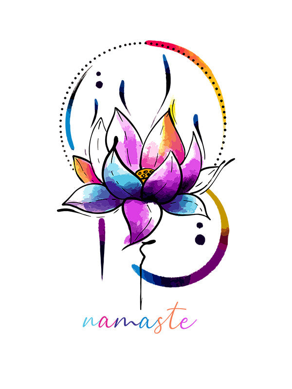 Yoga Flower Graphic- White Round Neck Yoga T-shirt
