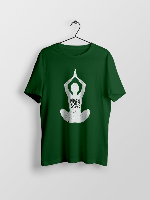 Reach Your Balance- Dark Green Round Neck Yoga T-shirt