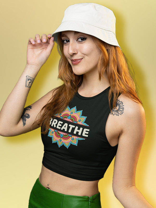 Breathe- Black Yoga Crop Tank Top