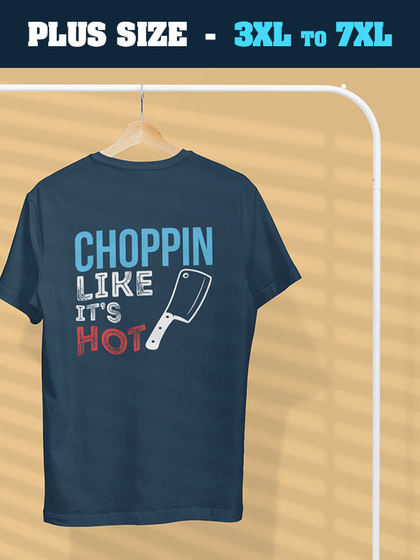 Chopping Like Its Hot- Navy Blue Crew Neck, Plus Size Chef T-shirt