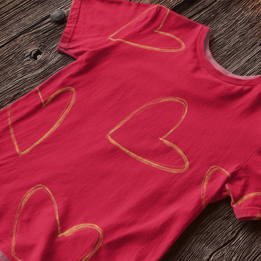 Heart Red & Gold - Valentine All Over Printed - Unisex Tshirt