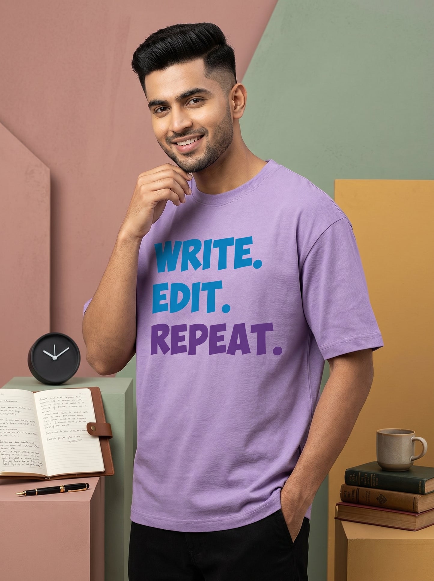 Write Edit Repeat- Lavender Round Neck Writer T-shirt